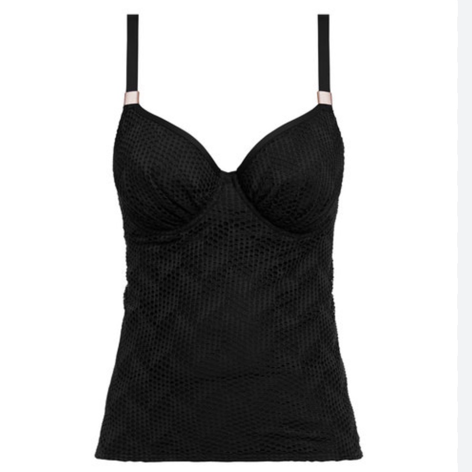 Fantasie Black Textured One-Piece Swim Tank With Subtle Hardware New With Tags
